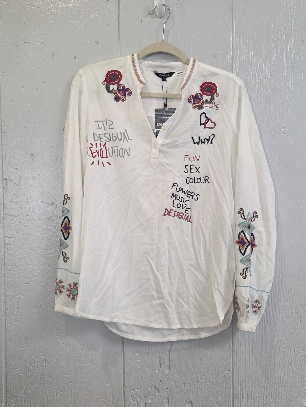 Desigual Floral Embroirdered Blouse NWT
